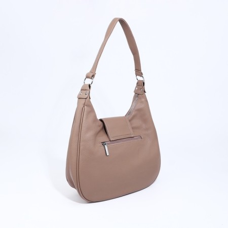Load bag with zipper, external pocket, long belt, dark beige color-2