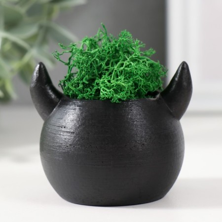 Cashpo concrete "devil" 6.5x6x5.5 cm black with moss (moss green. Stabiliz.)-2