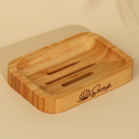 Wooden soap dish "SOAP", square, bamboo-2