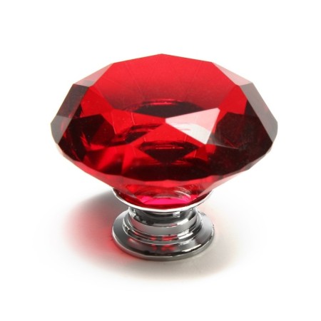 Handle button cappio, red color "diamond", glass, d = 40 mm