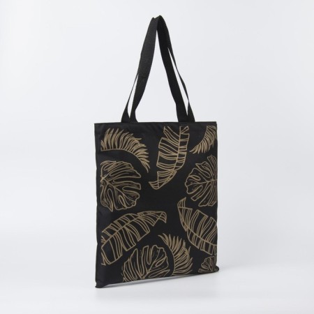 Bag-shop "Leaves" without lightning, without lining, black color-4