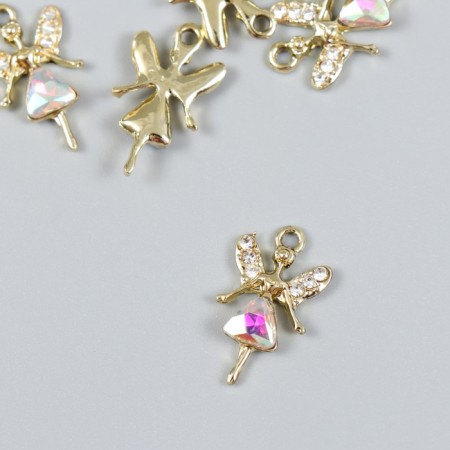 Decor for creativity metal, rhinestones "Girl-Angel" gold 1.2x2 cm