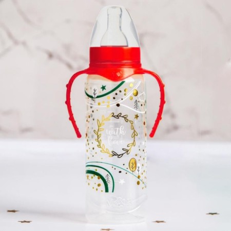 A bottle of feeding "New Year's gift", classic throat, 250 ml., 3 months, cylinder, gift packaging, with handles-1