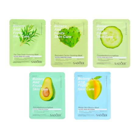 A set of moisturizing, fabric facial masks "Botanika No. 1", 5 pcs