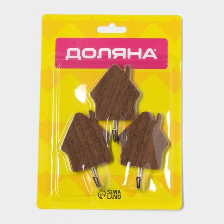 Hooks of self -adhesive deed "wooden houses", 3 pcs, a dark tree color-6
