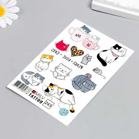 Tattoo on the body "Peace Love Cats" 10x15 cm-1