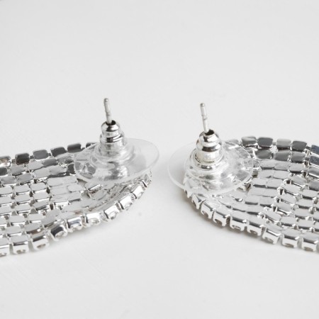 Hanging earrings with rhinestones "ice" semicircle, white color in silver-1