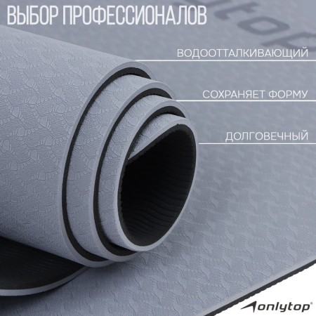 Fitness and yoga mat, 183x61x0.6 cm, gray/black color-4