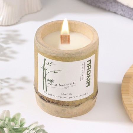 Aromatic candle in the bamboo "Fragrant Groji", soy wax, 25 hours, 150 g, 8.5x8 cm
