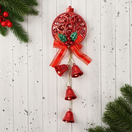 Decoration New Year's "Cozy Fairy Tale" Bells Patterned ball, 10x27 cm, red