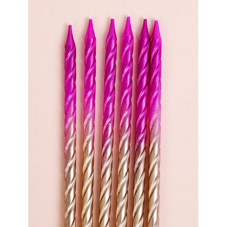 Candles for the Cake "High Spiral", 6 pcs, pink gradient with gold-2