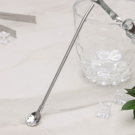 Spoon-pipe for a stainless steel cocktail “shell”, length 21 cm, silver color
