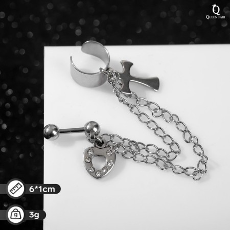 Earring "Kaff" Chain with a cross, the color of silver