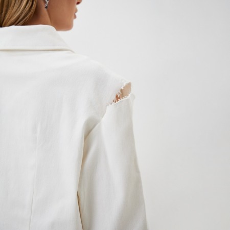 Women's shirt shortened with cuts Mist: Denim R.42, White-2