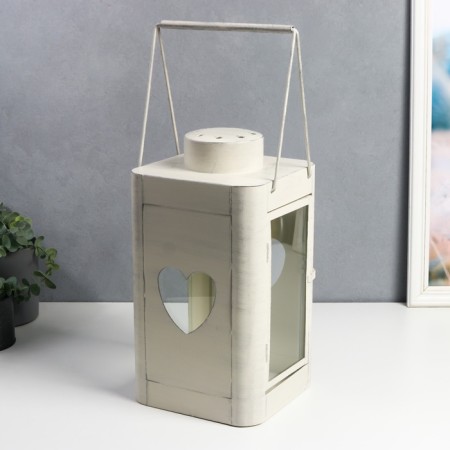Summary Metal for 1 candle "Lantern with heart" aged white 38x18.5x18.5 cm-1