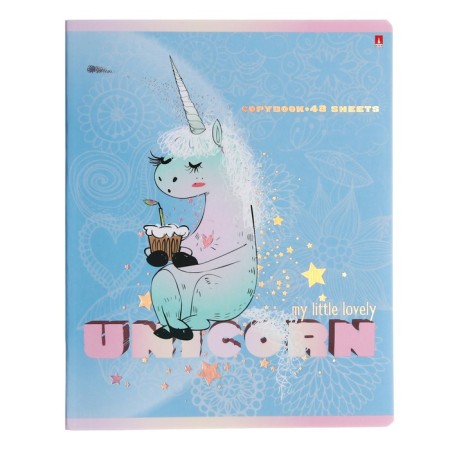 Notebook of 48 sheets in the Unicorn cage, cover coated cardboard, matte lamination Soft Touch, foil, mix-5