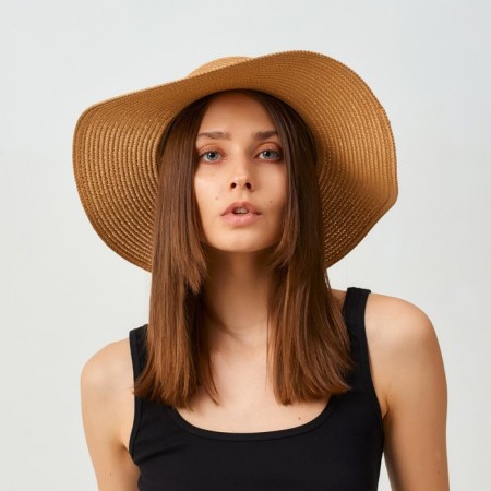 Women's hat with a leopard strap minaku brown color, river 58-7
