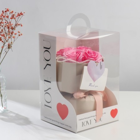 Bouquet of soap petals "Pink roses and chamomile" 17x17x27 cm