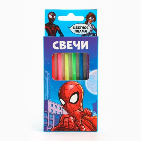 A set of candles in a cake 6 pieces, with a colored flame, Spider-Man-3
