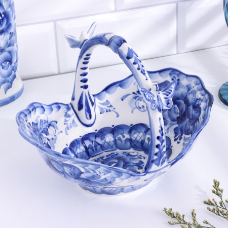 Candy "Basket", oval, 17 x 21 cm, gzhel-2