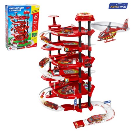 Parking "Fire Station", light, sound, elevator, with metal machines and helicopter