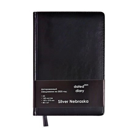 Diary of 2025 A5, 168 sheets in a ruler, leatherette "Nebraska", silver cut, black
