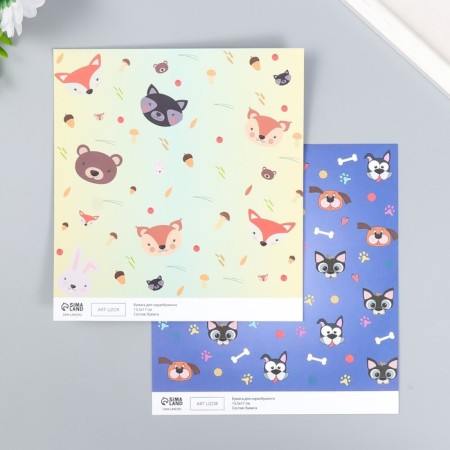 Scrapbooking paper bilateral "Forest animals and mots" density 180 g 15.5x17 cm-1