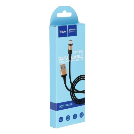 Hoco X26, microUSB cable - USB, 2.4 A, 1 m, nylon braid, black and golden-3