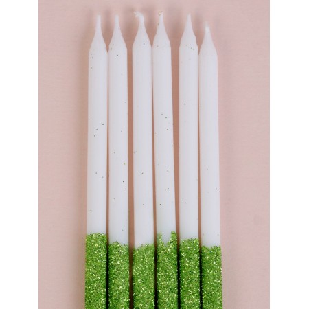 Candles for the cake "Shiny radiance", 6 pcs, white with green-3