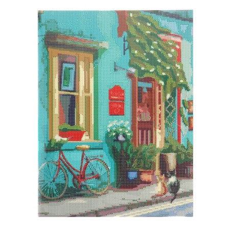 Diamond mosaic with a complete filling on the subframe "Cozy street", 30 × 40 cm-3