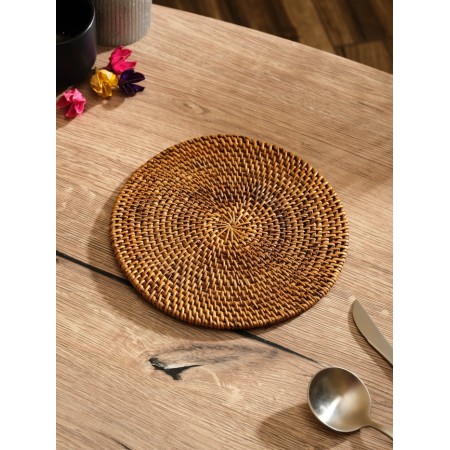 Rug -heading lane round rattan, 20x20x0.5 cm