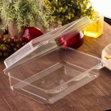 The plastic disposable container with an unnecessary lid UT11/1, 28 × 20.5 × 8.2 cm, the internal 25.6 × 15.6 × 7.5 cm, the color is transparent