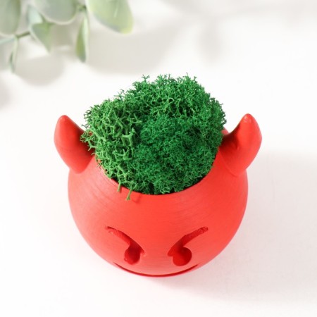 Concrete Kashpo "devil" 6.5x6x5.5 cm red with moss (moss green. Stabiliz)-4