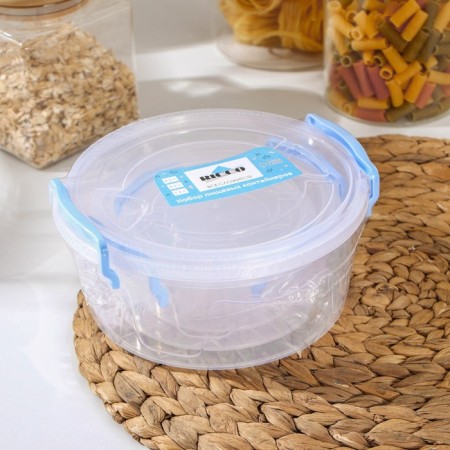 A set of food containers Ricco, 3 pcs: 300 ml, 600 ml, 1.2 l, round, transparent color, blue-4