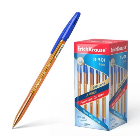 Ballic handle Erichkrause R-301 Amber Stick, Node 1.0 mm, blue ink, letter line length 1000 meters