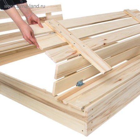 Sandbone is a nursery wooden, with a lid, 100 × 100 × 18 cm, without painting, benches (2 pcs.), Greengo-10