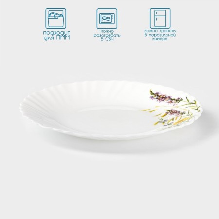 Dessert plate Avvir "Field flowers", d = 19 cm, glass ceramics, white color-1