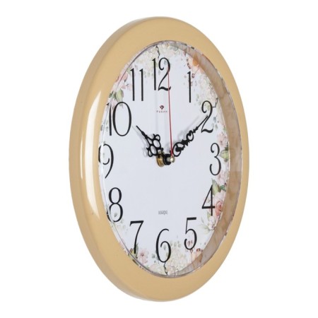 Wall clock, interior: flowers, "floral case", d-23 cm, beige body-1