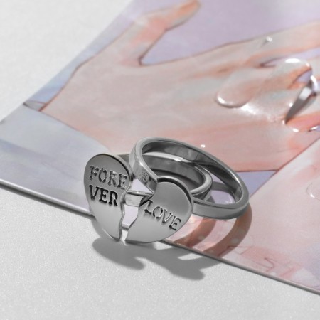 Set of rings 2 pieces "heart" halves, color silver, 17 size-2
