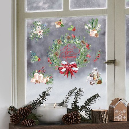 Vinyl stickers on the windows "Miracles", reusable, 20 x 34.5 cm, New Year-2