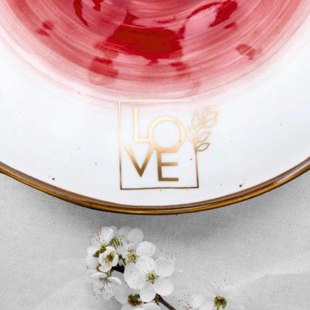 Ceramic Love plate, Ø 19 cm, red color, red color