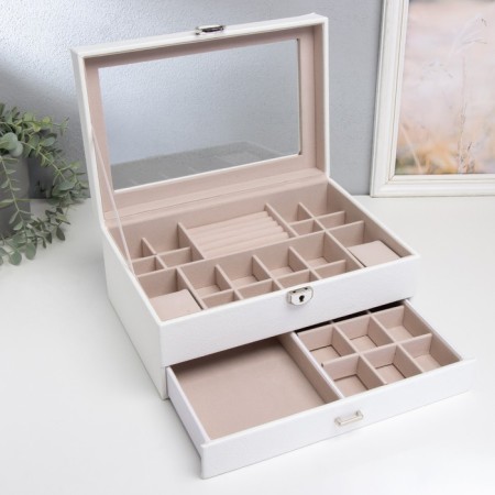 Casket to the leatherette for jewelry "Cabrine" white 30.5x20x13.5 cm-2