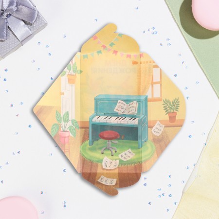 Money envelope "Happy Birthday!" Dog and piano, 16.5 x 8 cm-3