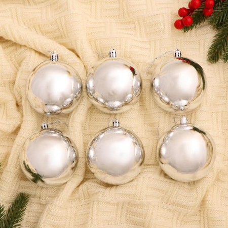 Set of balls plastic D-8 cm, 6 pcs "gloss" silver