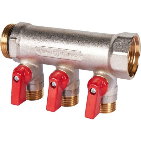 Collector Stout SMB 6210 011203, 1/2 ", 3 exits, with ball valves 1", red handles