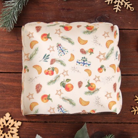 Cookie box, confectionery packaging, "tangerines", 15 x 15 x 3 cm, new year-7