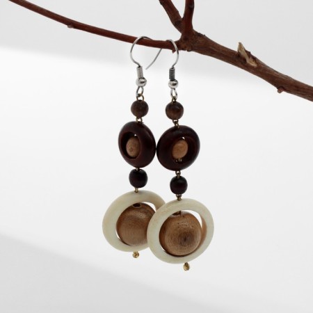 Handmade earrings, wooden "double eyes", color-1