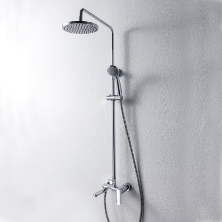 Bravat Opal shower column, with a bathtub mixer, swing pour (upper shower of a round shape)