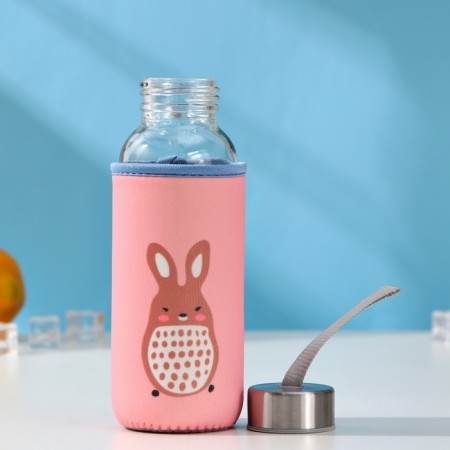 A glass bottle in the case "Funny beasts", 300 ml, h = 17 cm, Mix color-1