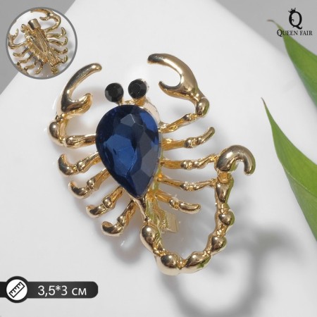 Brooch "Scorpio" drop, black and blue color in gold